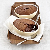 Chocolate pudding in two baking dishes