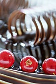 Chocolate cake decorated with redcurrants