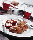 Roast duck breast with tomatoes