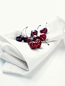 Fresh cherries on a cloth