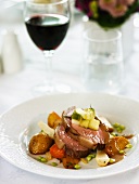 Veal fillet with vegetables and red wine