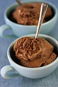 Chocolate ice cream in blue cups