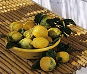 Lemons in and beside yellow bowl
