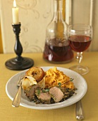 Veal fillet with herb crust and mashed sweet potato
