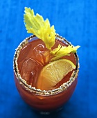 Bloody Mary in a glass with a salted rim