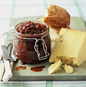 Plum chutney, Cheddar cheese and white bread