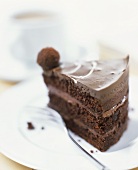 A piece of chocolate truffle cream cake