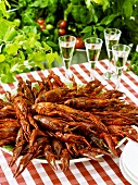 Platter of cooked freshwater crayfish