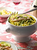 Tagliatelle with green asparagus and salmon fillet