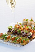 Assorted canapés on a tray