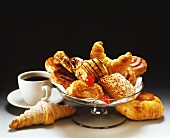 Assorted Pastries in a Pedestal Dish with Coffee