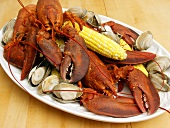 Boiled Lobster with Steamers and Corn on the Cob