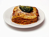 A Piece of Lasagna on Plate