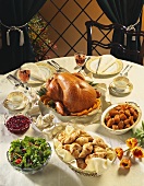 Roast Turkey Dinner on Table