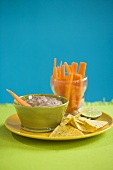 Black Bean Dip with Tortilla Chips and Carrots