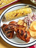 Lime Glazed Grilled Chicken with Corn and Cole Slaw