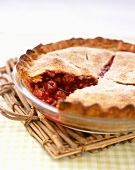 Cherry Pie with Slice Removed; In Baking Dish