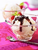Vanilla ice cream with rasperry sauce