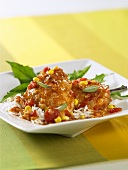 Chicken ragout with tomatoes, sweetcorn and rice