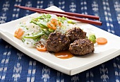 Meat balls with rice noodles and vegetables (Thailand)