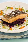 Salmon fillet on red cabbage