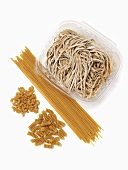 Assorted Whole Grain Pastas; From Above; White Background