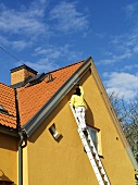 Mann beim streichen eines Dachgiebels