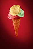 Ice cream cone with varieties of ice cream