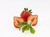 Strawberries with leaf and blossom