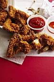 Fried Chicken Wings on Paper with Dipping Sauces