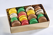 A box of colourful macaroons