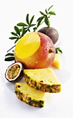 Pineapple, mange and passion fruit