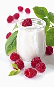 Organic yogurt with raspberries
