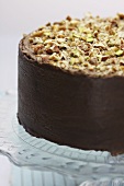 Schokoladen-Brownie-Kuchen mit Nüssen und Pistazien