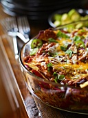Mexican lasagne in a baking dish