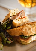 Prosciutto, Red Pepper and Cucumber Sandwich on a Baguette