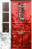 A red front door