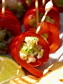Stuffed pepper rolls with shrimps and spring onions