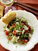 Cress salad with broad beans, tomatoes and parmesan