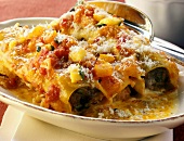 Cannelloni with vegetable sauce and parmesan