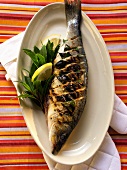 Barbecued sea perch with lemon