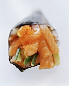 Temaki sushi with salmon, cucumber and salmon caviare