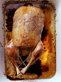Whole duck in the roasting dish