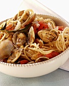 Spaghetti vongole with tomatoes and Parmesan