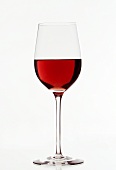 Red wine glass, half filled