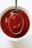 Ketchup in small bowl and on spoon