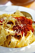 Pasta with tomato sauce and Parmesan