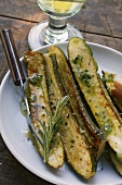 Zucchine marinate (fried courgettes with rosemary, Italy)