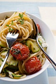 Spaghetti with cherry tomatoes and courgettes