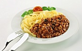 Mince ragout with ribbon pasta